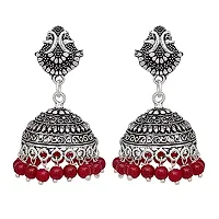 V L IMPEX Sun Shape Tops Jhumki Chokar Necklace Silver Oxidised Jewellery Combo Set for Women/Girls (Maroon)-thumb1