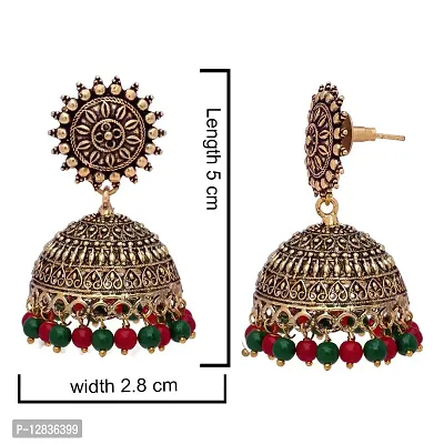 V L IMPEX Sun Shape Lightweight With Maroon and Green Color Gold Plating Oxidised Jhumki Jhumka Earrings for Girls-thumb4