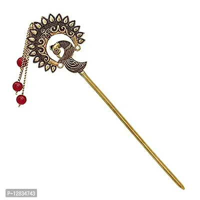 V L IMPEX Peacock Design Hair Bun Stick Metal Hair Pin for Girls and Women (VLHP31GMRN)