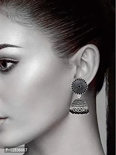 V L IMPEX Meena Work Tops With Oxidised Jhumki Earring For Girls (VLMWE40BLK)-thumb3