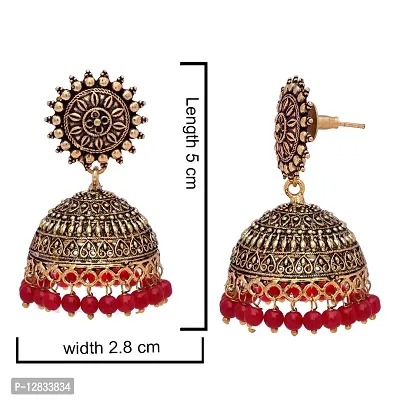 V L IMPEX Sun Shape Lightweight With Maroon Color Gold Plating Oxidised Jhumki Jhumka Earrings for Girls-thumb4