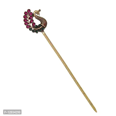 V L IMPEX Peacock Theme Gold Plated Rani Colour Women Fashion Hair Sticks