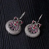 V L IMPEX Small Peacock Theme Pink Antique Silver Hanging Earrings-thumb2