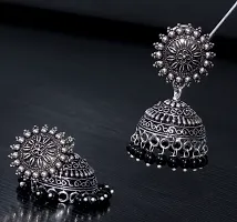 V L IMPEX Sun Shape Tops Jhumki Chokar Necklace Silver Oxidised Jewellery Combo Set for Women/Girls (Black)-thumb4