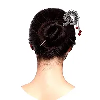 V L IMPEX Peacock Design Hair Stick for Bun Designer Metal Hair Pin for Women (VLHP31MRN)-thumb1