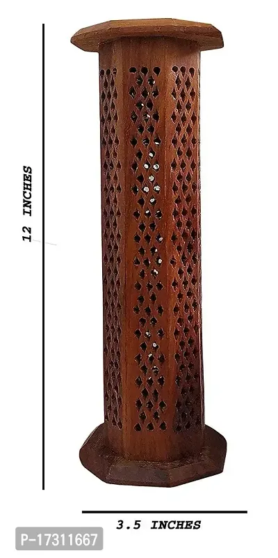 HusNain Wooden Incense Holder | Temple Decoration | Tower Incense Box Fragrance Stand Holder Agarbatti Dhoop Holder | Ash Catcher Home | Mandir Item | Tower Agardaan | Agarbati Stand (Rosewood)-thumb3