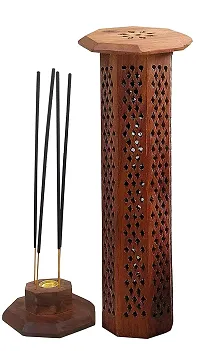 HusNain Wooden Incense Holder | Temple Decoration | Tower Incense Box Fragrance Stand Holder Agarbatti Dhoop Holder | Ash Catcher Home | Mandir Item | Tower Agardaan | Agarbati Stand (Rosewood)-thumb1