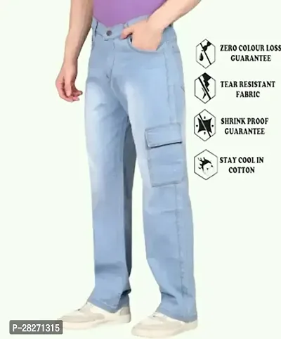 Stylish Cotton Blend Baggy Sky Blue Pocket Jeans