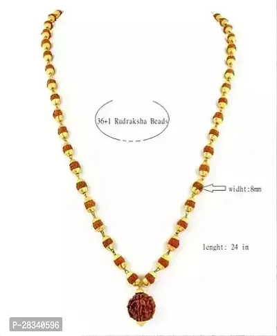 kriwin  Rudraksha Mala with Golden Cap for Unisex Wood Chain