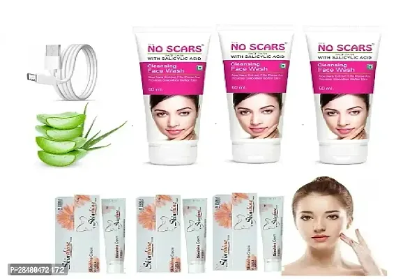 Skinshine Cream 15gm  No Scar Face Wash 60ml With USB Cable Pack of 6
