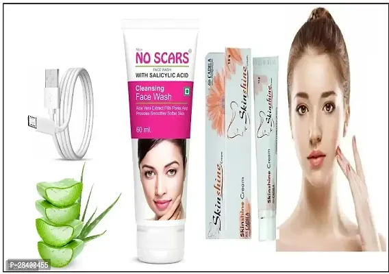 Skinshine Cream 15gm  No Scar Face Wash 60ml With USB Cable Pack of 2