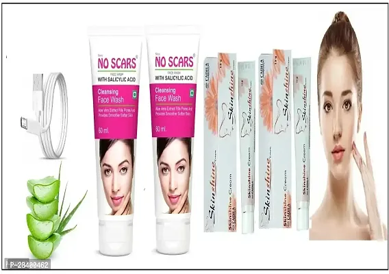 Skinshine Cream 15gm  No Scar Face Wash 60ml With USB Cable Pack of 4