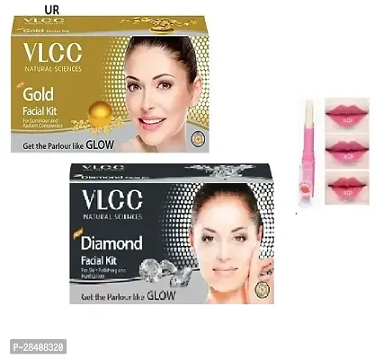 VLCC Gold Facial Kit, Bright Glowing Skin And Diamond Facial Kit - 60g Pack of 2 and Libalm-thumb0