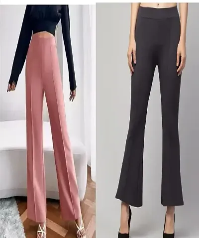 Stylish Blend Solid Trousers Pant For Women Pack of 2