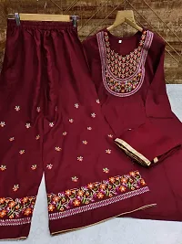 Beautiful Rayon Maroon Embroidered Kurta Palazzo And Dupatta Set For Women-thumb2