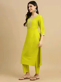 Beautiful Cotton Slub Yellow Embroidered Kurta Pant And Dupatta Set For Women-thumb2