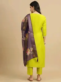 Beautiful Cotton Slub Yellow Embroidered Kurta Pant And Dupatta Set For Women-thumb3