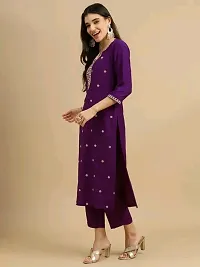 Beautiful Cotton Slub Purple Embroidered Kurta Pant And Dupatta Set For Women-thumb3