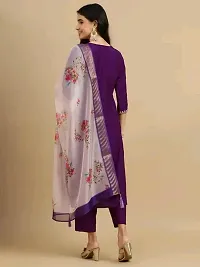 Beautiful Cotton Slub Purple Embroidered Kurta Pant And Dupatta Set For Women-thumb1