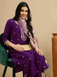 Beautiful Cotton Slub Purple Embroidered Kurta Pant And Dupatta Set For Women-thumb4