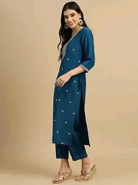 Beautiful Cotton Slub Blue Embroidered Kurta Pant And Dupatta Set For Women-thumb3