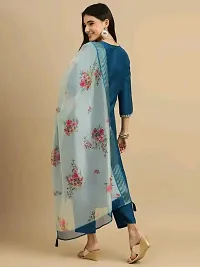 Beautiful Cotton Slub Blue Embroidered Kurta Pant And Dupatta Set For Women-thumb4