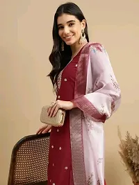 Beautiful Cotton Slub Red Embroidered Kurta Pant And Dupatta Set For Women-thumb2