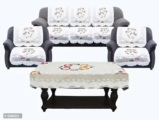 FurnishHut Cotton Net Sofa Cover for 5 Seater Sofa and Center Table Cover of 40*60 Inches-thumb0