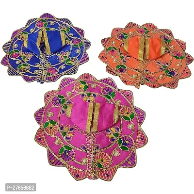 Fancy Laddu Gopal Dresses for Kanha Ji - Size 0 (Pink-Blue-Orange, Floral Embroidery, Washable, Set of 3)