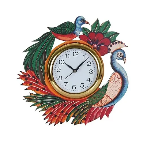 Peacock Design Wooden Wall Clock for Home and Office