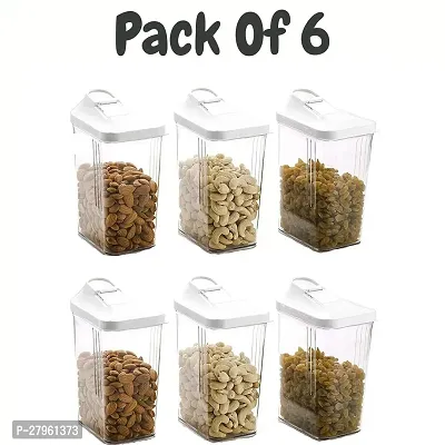 tvAt 6 Pcs Plastic Cereal Dispenser Easy Flow Storage Jar with Lid for Cereals, Rice and Pulses, Dryfruites, Grocery-thumb0