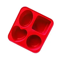 tvAt Silicone Circle, Square, Oval and Heart Shape Soap Cake Making Mould, Chocolate Mould 4 in 1, Red-thumb1