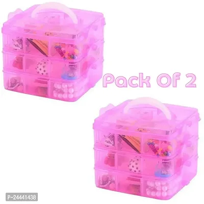 18 Grid 3 Layer Plastic Storage Organizer(Pink pack of 2)-thumb0