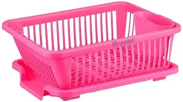 Pink 3 in 1 Large Durable Plastic Kitchen Sink Dish Rack Drainer Drying Rack Washing Basket-thumb1