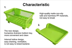 Green 3 in 1 Large Durable Plastic Kitchen Sink Dish Rack Drainer Drying Rack Washing Basket-thumb3