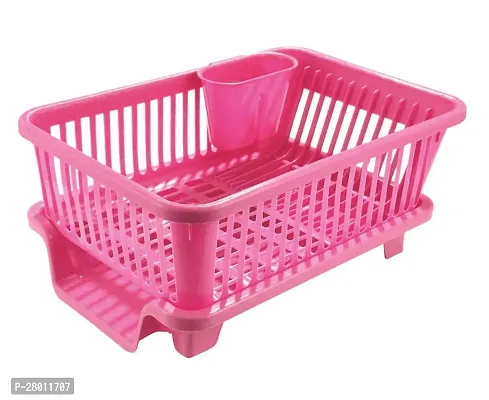 Pink Plastic Dish Drainer and Drying Rack for Kitchen
