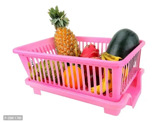 Pink 3 in 1 Large Durable Plastic Kitchen Sink Dish Rack Drainer Drying Rack Washing Basket-thumb0