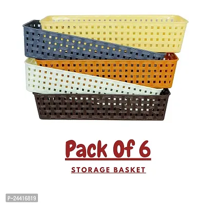 Multipurpose Plastic Storage Basket, Multicolor, Small Size Black (Pack Of 6)