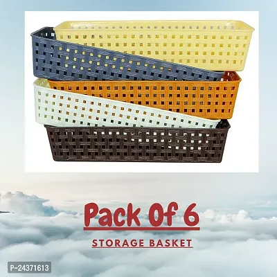 6 Pieces Multipurpose Plastic Storage Basket, Multicolor, Small Size Storage Basket (6 Pc Set)