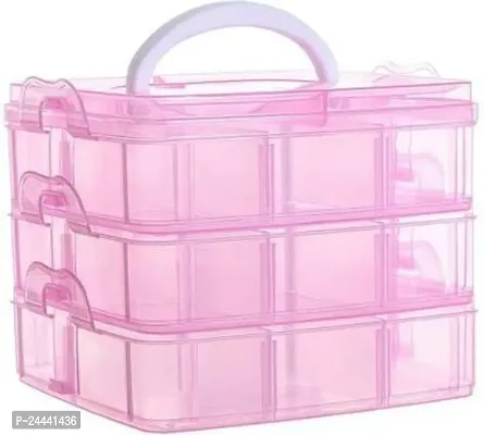 18 Grid 3 Layer Plastic Storage Organizer(Pink pack of 1)-thumb0