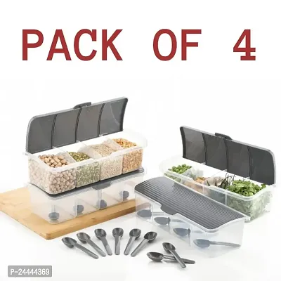 4 Section Storage Organizer Multipurpose With 4 spoons (GRAY)-thumb0