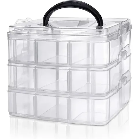 3 Layers 30 Grid Detachable Desktop Storage Box Transparent Plastic Storage Box Jewelry Organizer Holder Cabinets for Small Objects DIY Desktop Organizer Holder Box (30 Grid/Multicolor)