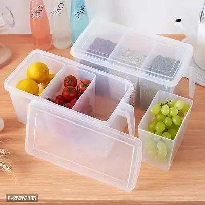 Pack of 2 Refrigerator Organizer Container Square Handle Food Storage Organizer Boxes - Clear with Lid, Handle and 3 Smaller Bins