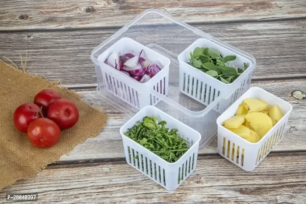 tvAt 1 Pcs Kitchen Spring Onion Storage Box - 4-in-1 Food Storage Container | Food Storage Containers for Ginger, Garlic, Onions, Cherries and Vegetables Drip-thumb5