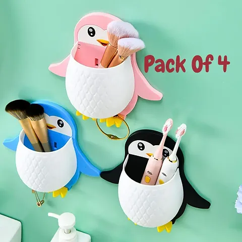 4 Pcs Penguin Storage Box Wall Phone Mount