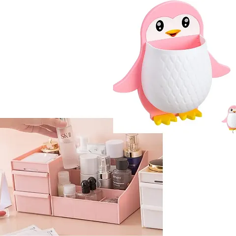 Stylish PU Makeup Organizer with Brush Holder Set