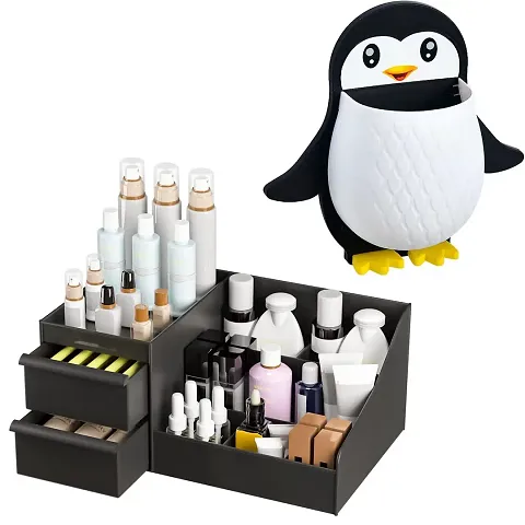 Stylish PU Makeup Organizer with Brush Holder Set