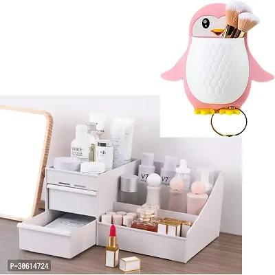 Stylish Cosmetic Organizer with Adorable Penguin Brush Holder