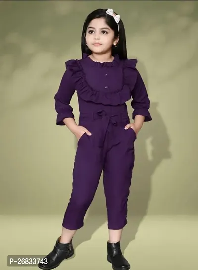 Stylish Purple Cotton Blend Solid Jumpsuits For Girls-thumb0