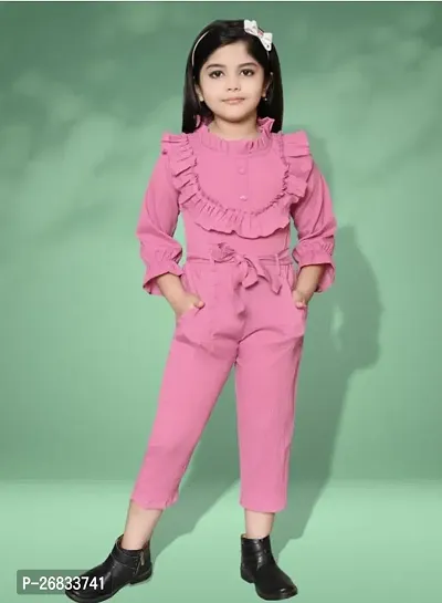 Stylish Pink Cotton Blend Solid Jumpsuits For Girls-thumb0